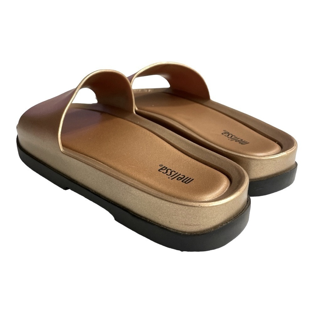 Melissa Gold Platform Slide Sandals Black Sole Women’s Size 6 Beach Slides - Picture 7 of 11